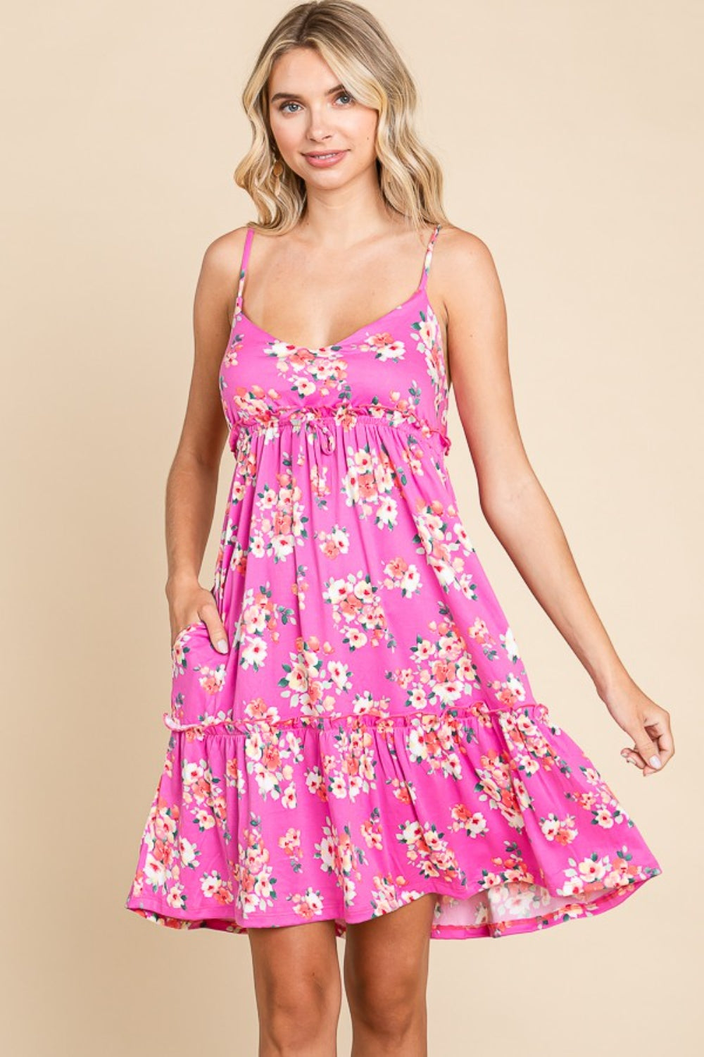 Full Size Floral Ruffled Cami Short Dress