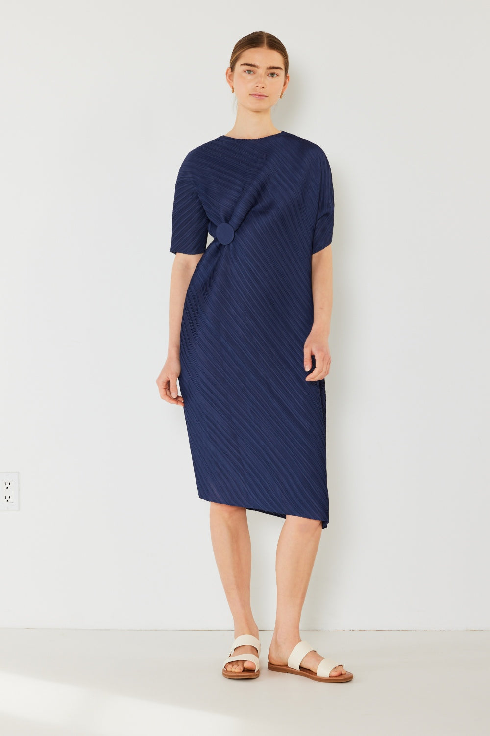 Swim Pleated Dolman Sleeve Midi Dress