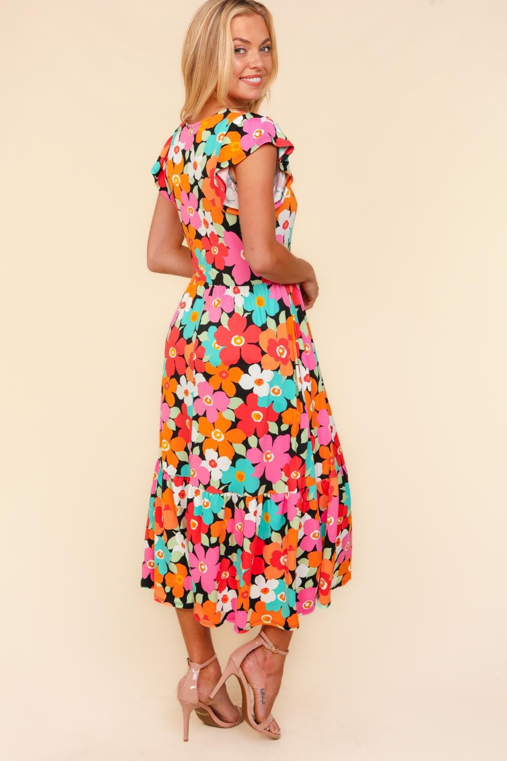 Floral Midi Dress with Side Pockets