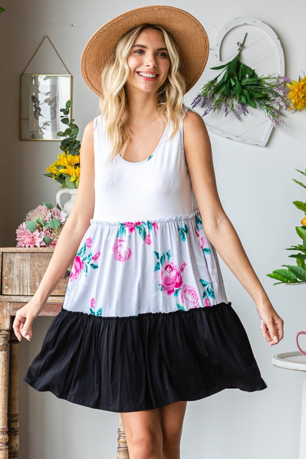 Full Size Scoop Neck Frill Tiered Dress