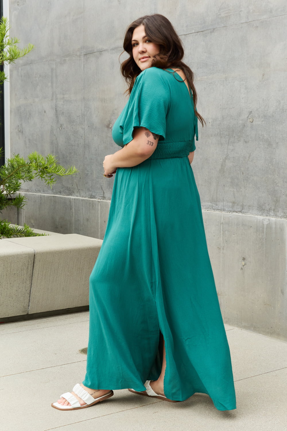 Teal Full Size Woven Wrap Maxi Dress