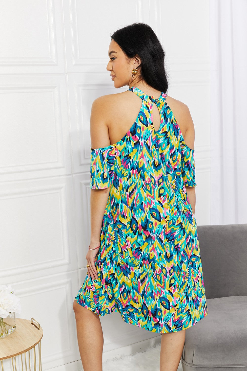 Multicolor Perfect Paradise Printed Cold-Shoulder Short Dress