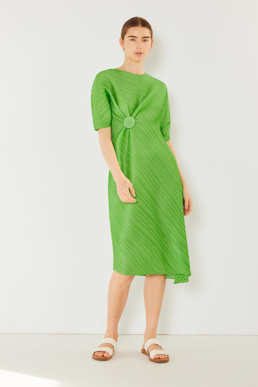 Swim Pleated Dolman Sleeve Midi Dress