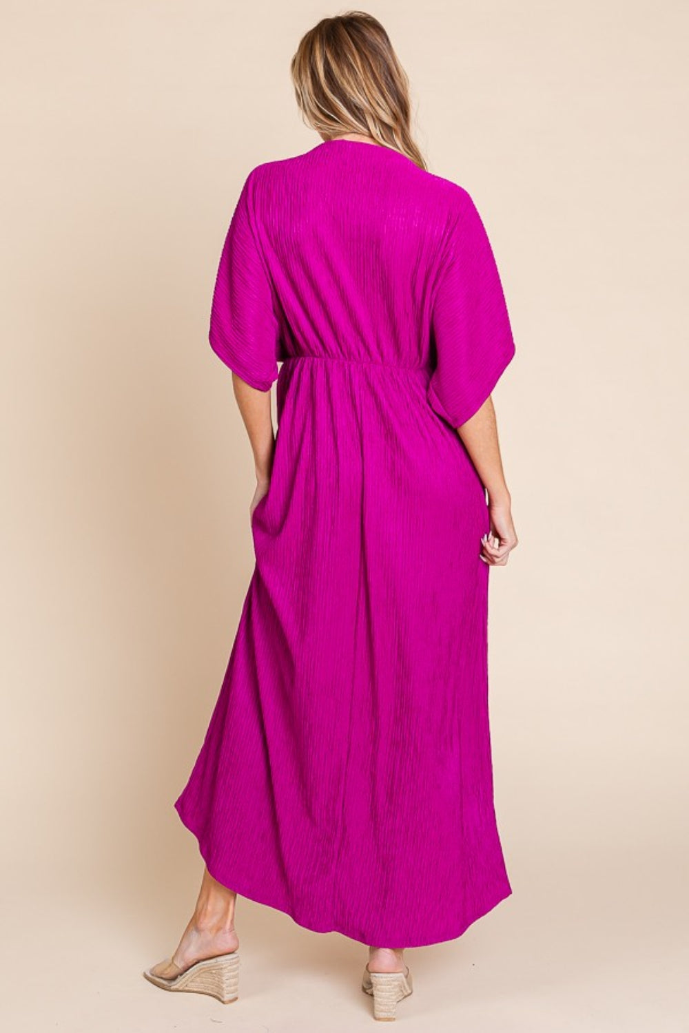 Surplice Magenta Maxi Dress with Pockets