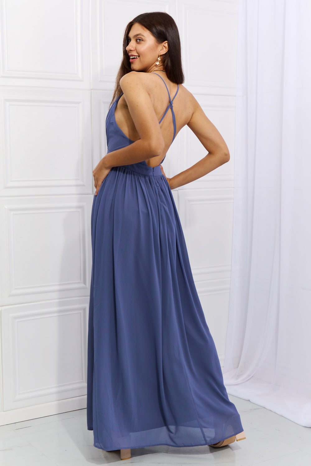 Crossback Maxi Dress Dusty Blue