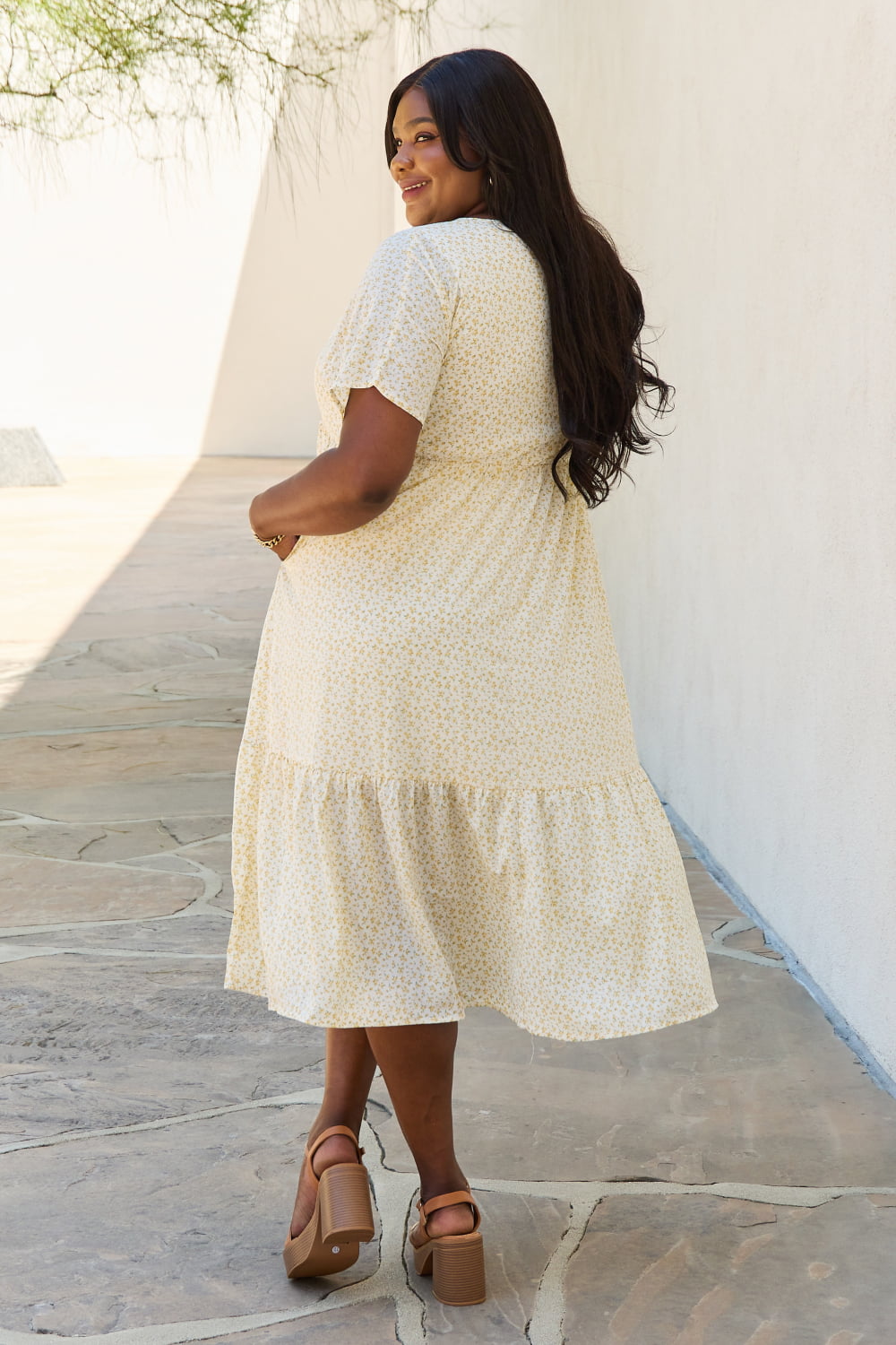 Spring Baby Full Size Kimono Sleeve Midi Dress in Cream