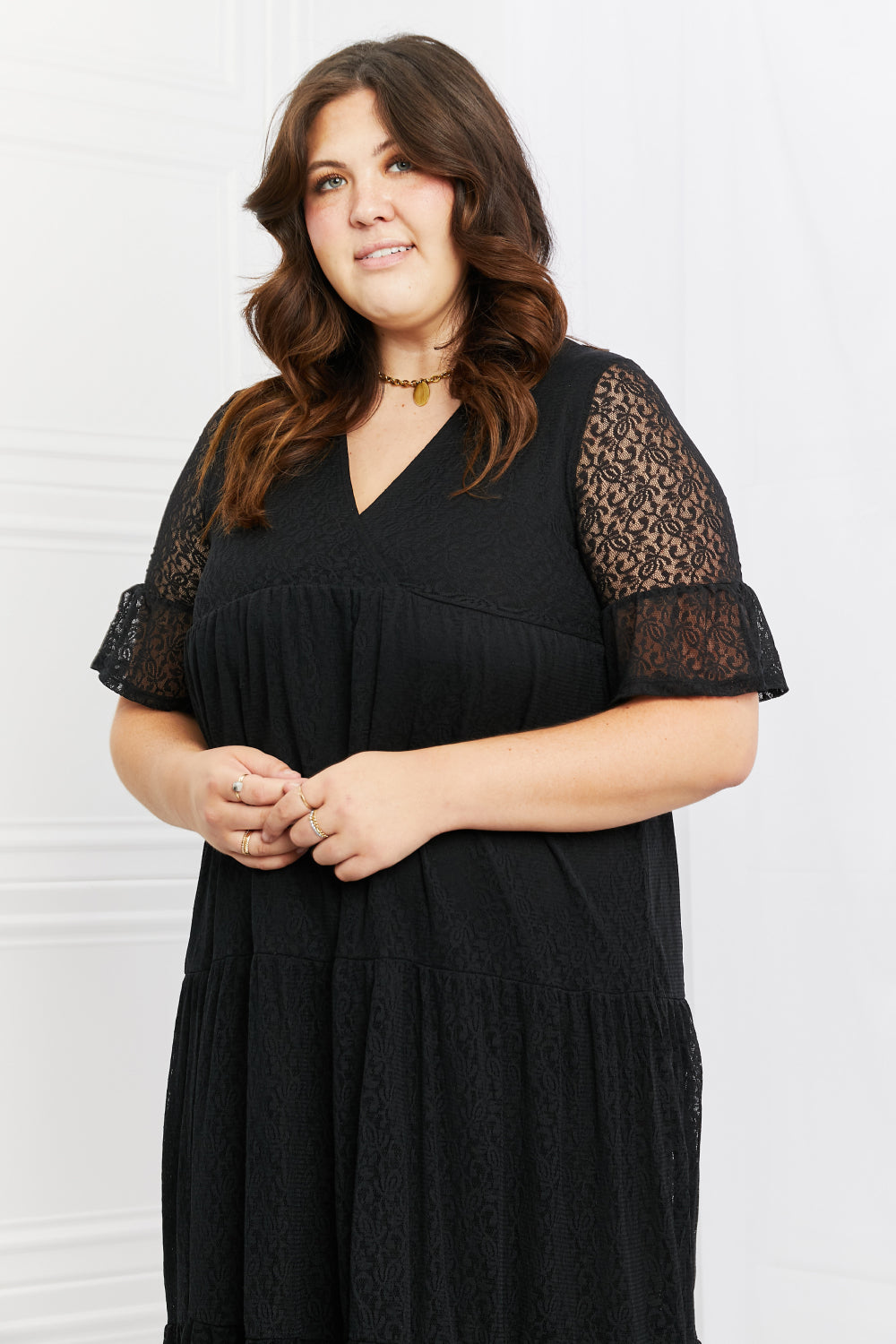 Black Lovely Lace Full Size Tiered Maxi Dress