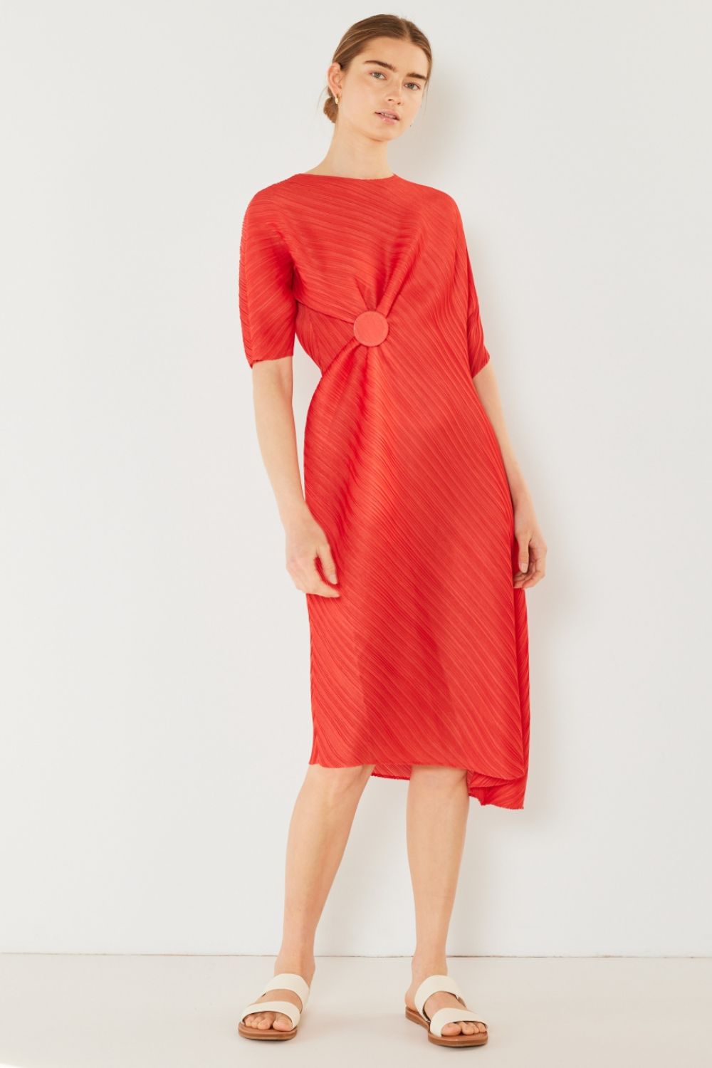 Swim Pleated Dolman Sleeve Midi Dress