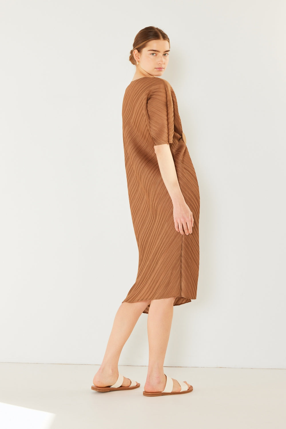 Swim Pleated Dolman Sleeve Midi Dress