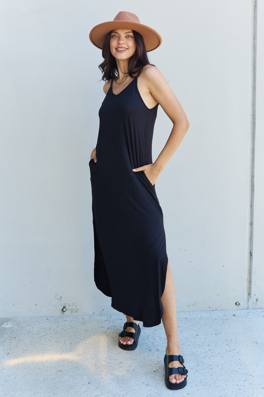 Cami Side Slit Maxi Dress in Black