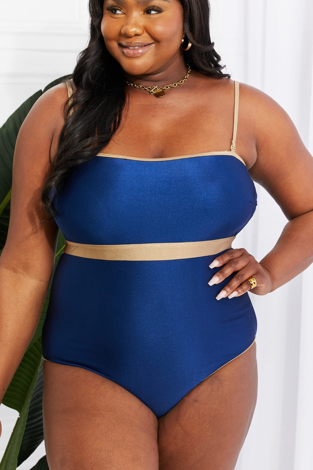 Swim Wave Break Contrast Trim One-Piece