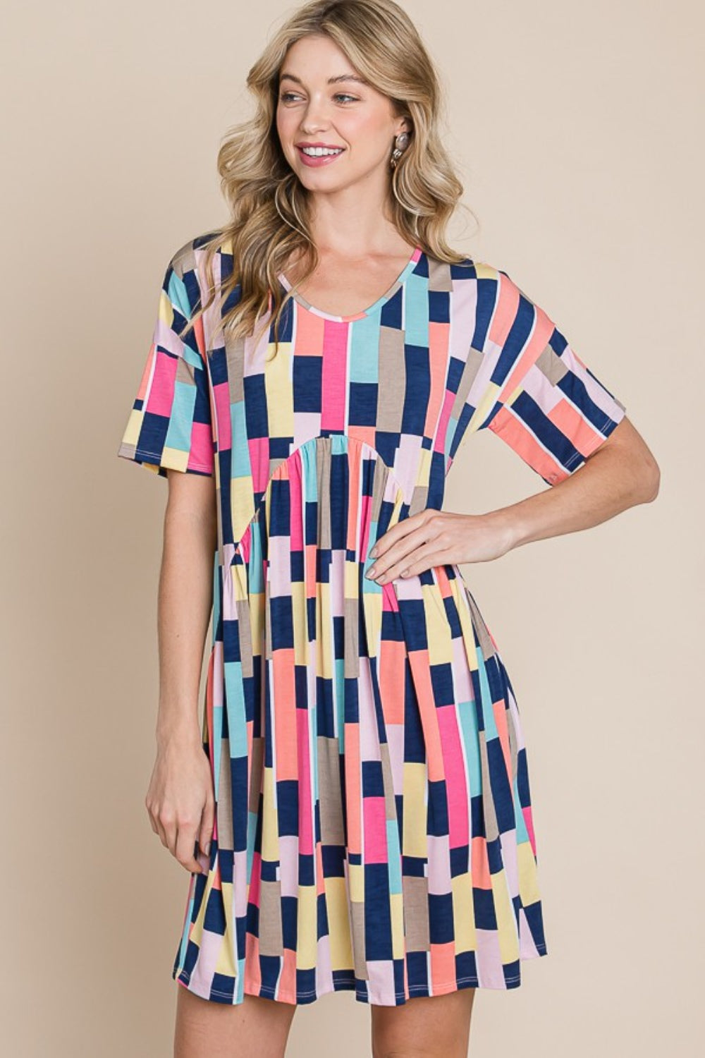 Ruched Color Block Short Dress