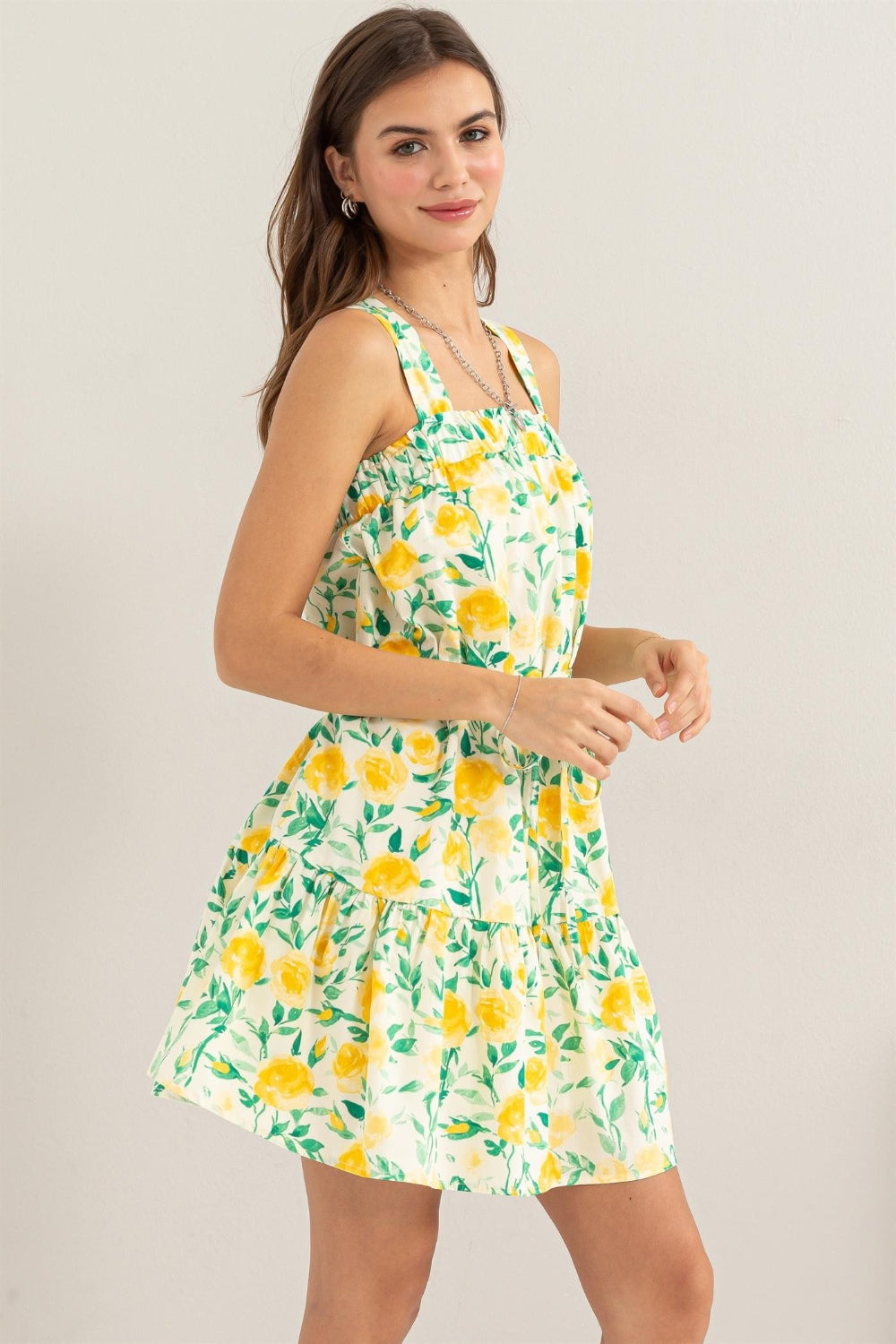 Floral Tie Shoulder Short Dress