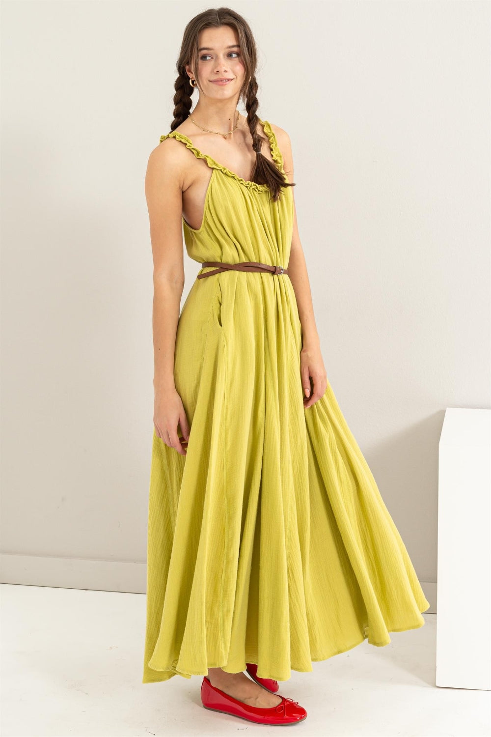 Frill Sleeveless A-Line Maxi Dress