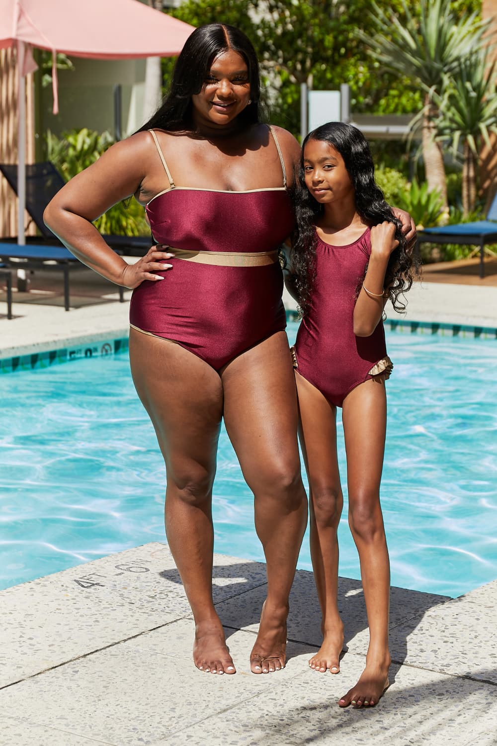 Swim Wave Break Contrast Trim One-Piece in Wine