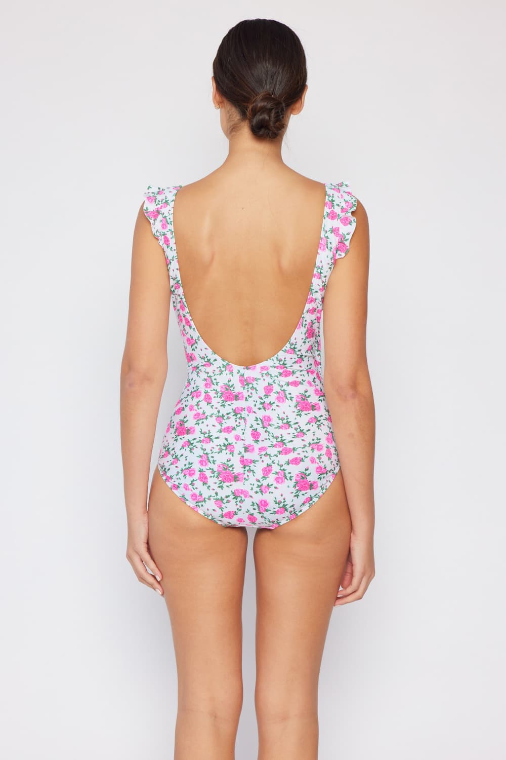 Swim Full Size Float On Ruffle Faux Wrap One-Piece in Roses Off-White
