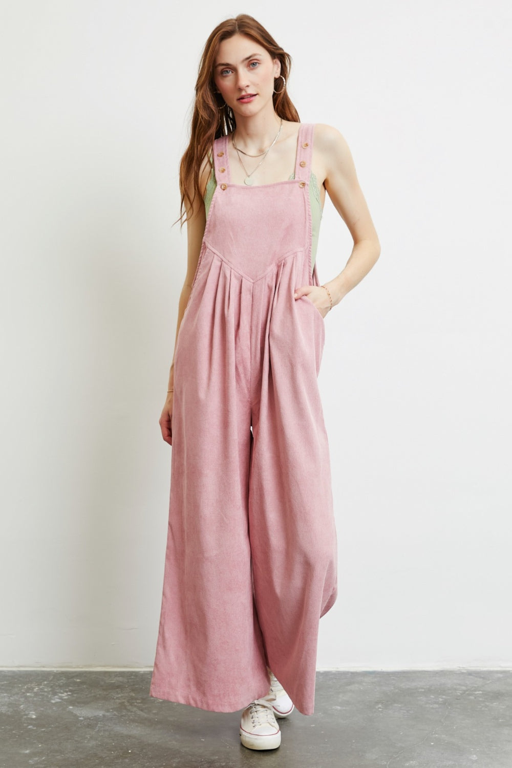 Full Size Corduroy Sleeveless Wide-Leg Overall