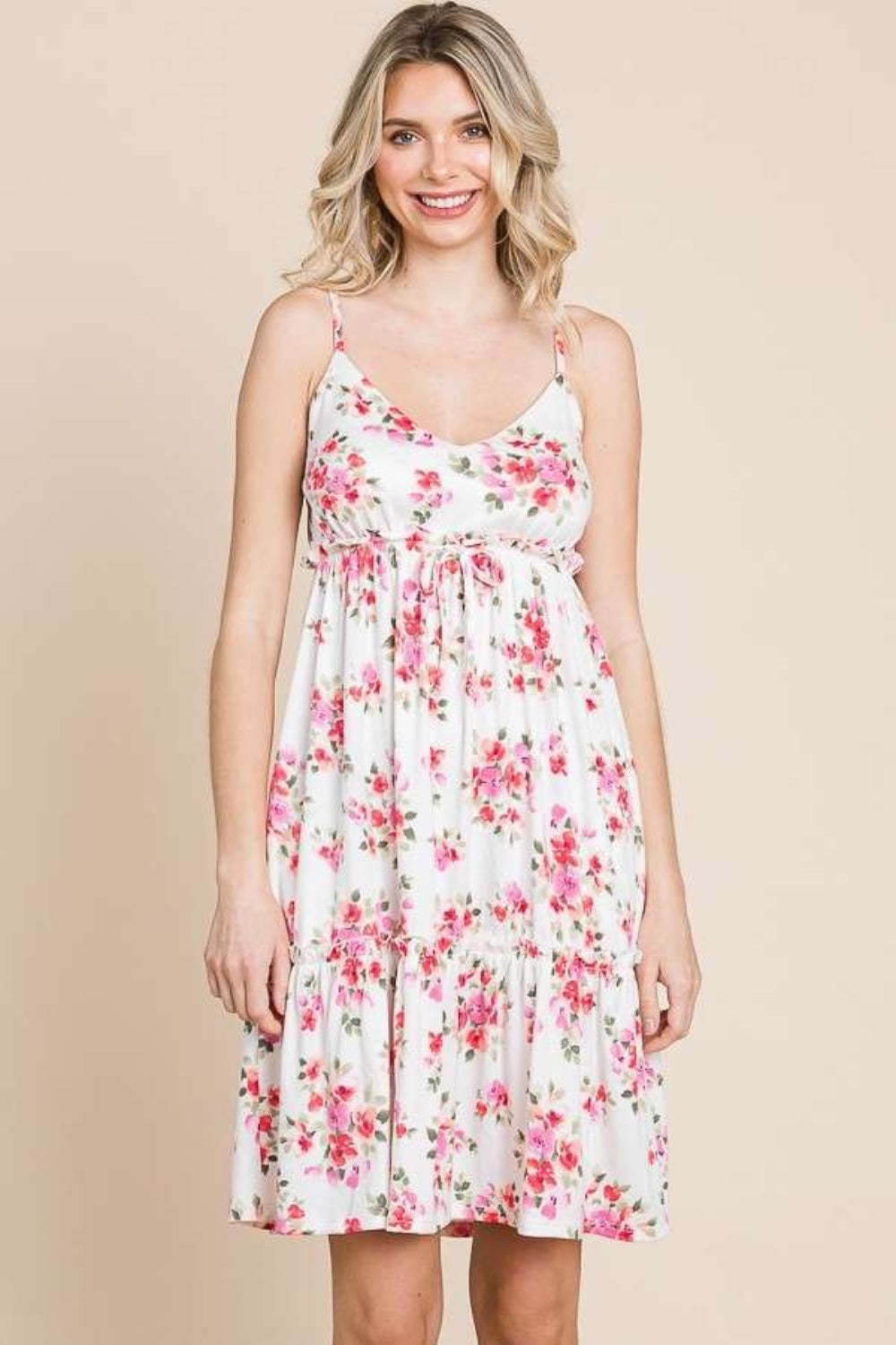 Full Size Floral Frill Cami Short Dress