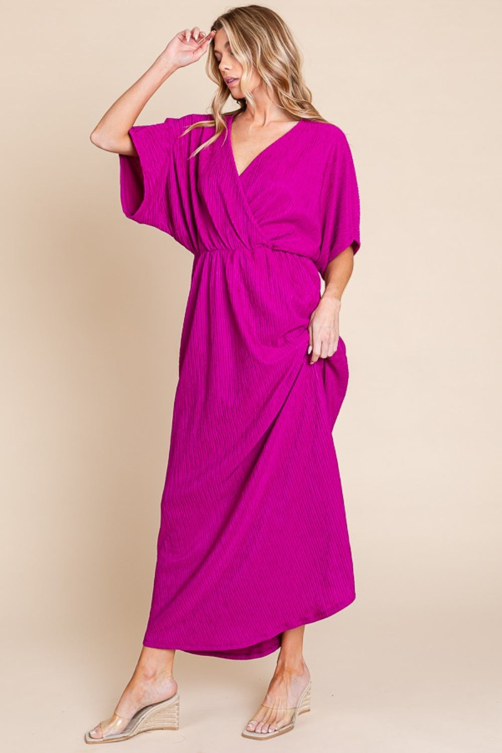 Surplice Magenta Maxi Dress with Pockets