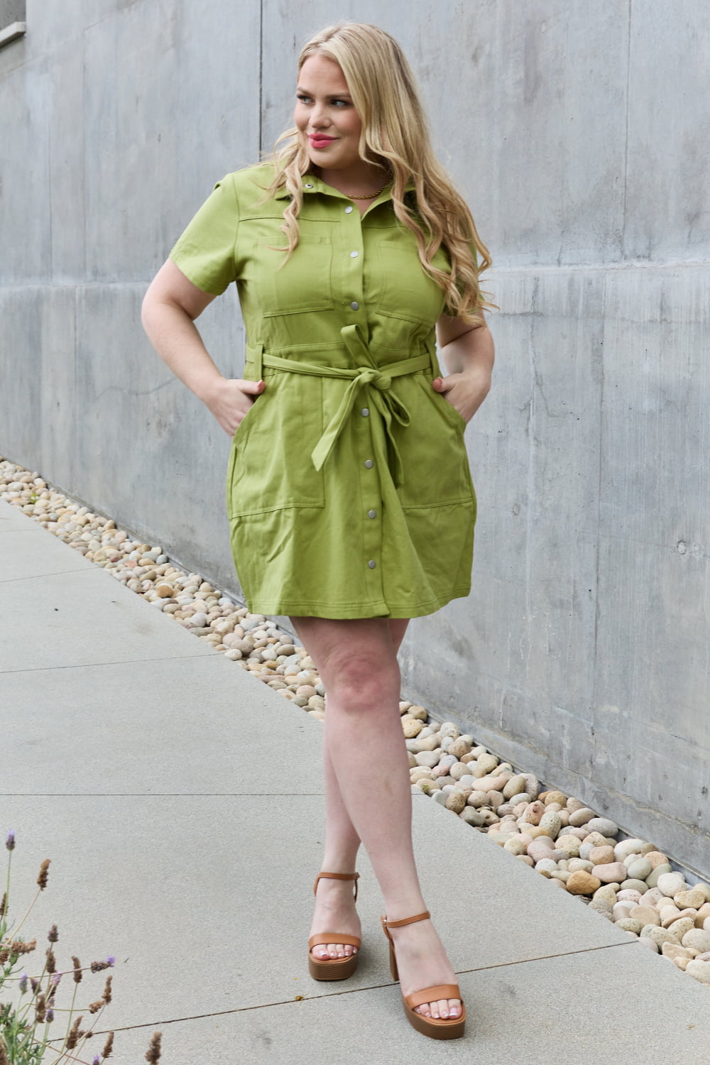 Stick With Me Full Size Button Down Short Dress