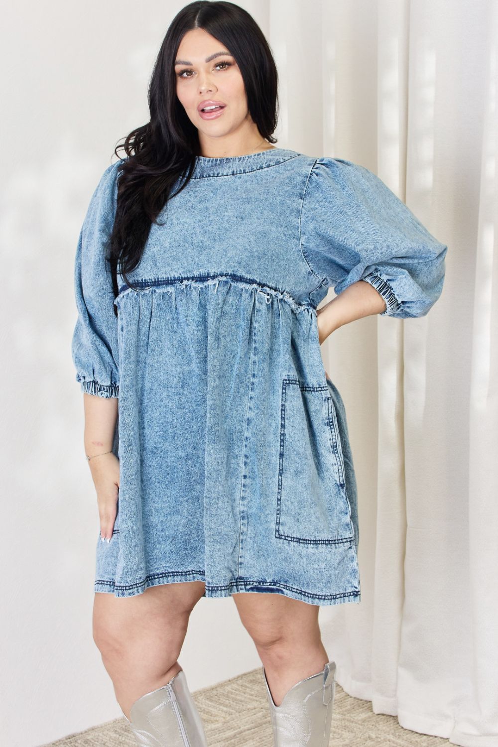 Full Size Oversized Denim Babydoll Dress