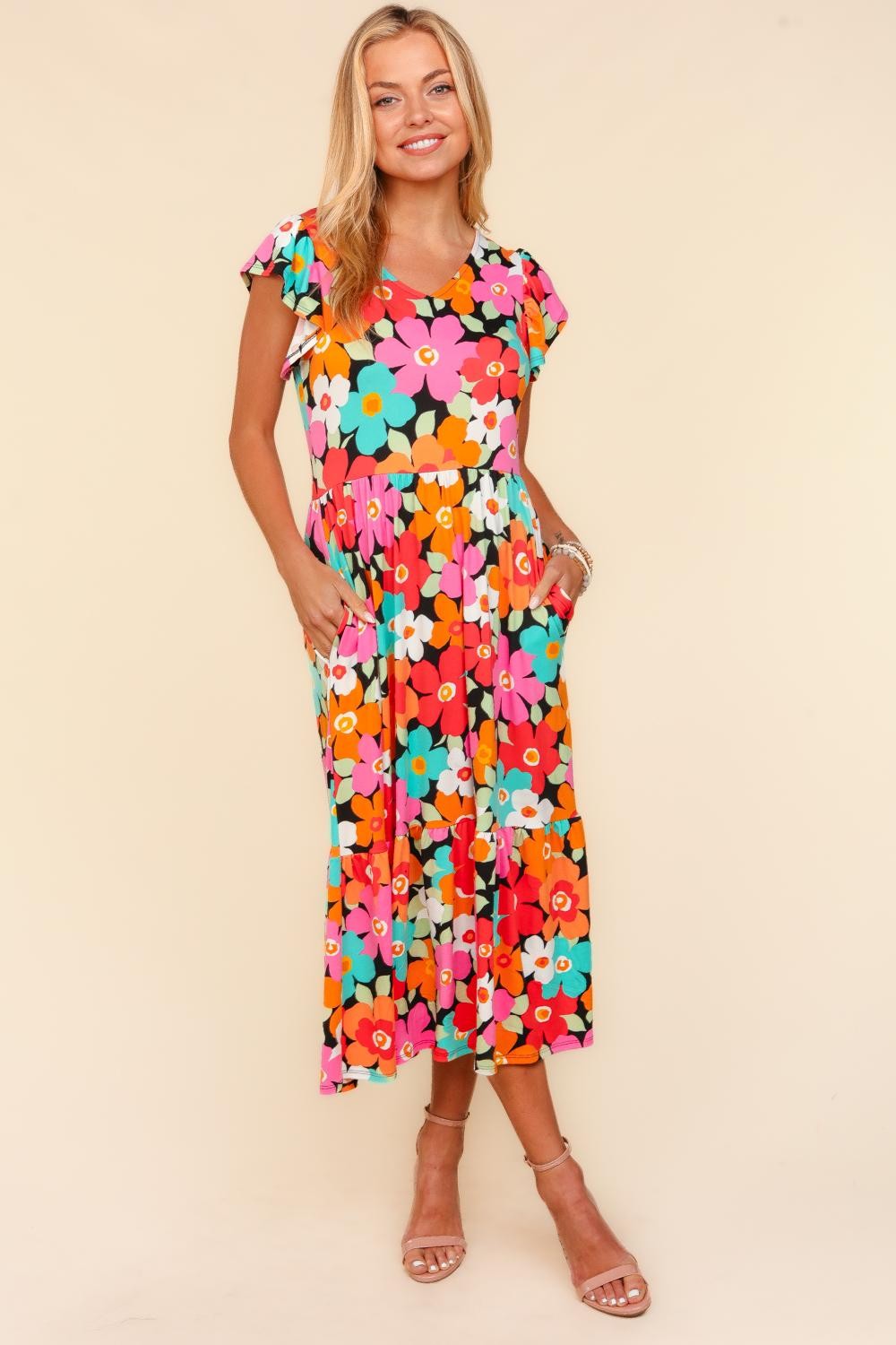 Floral Midi Dress with Side Pockets