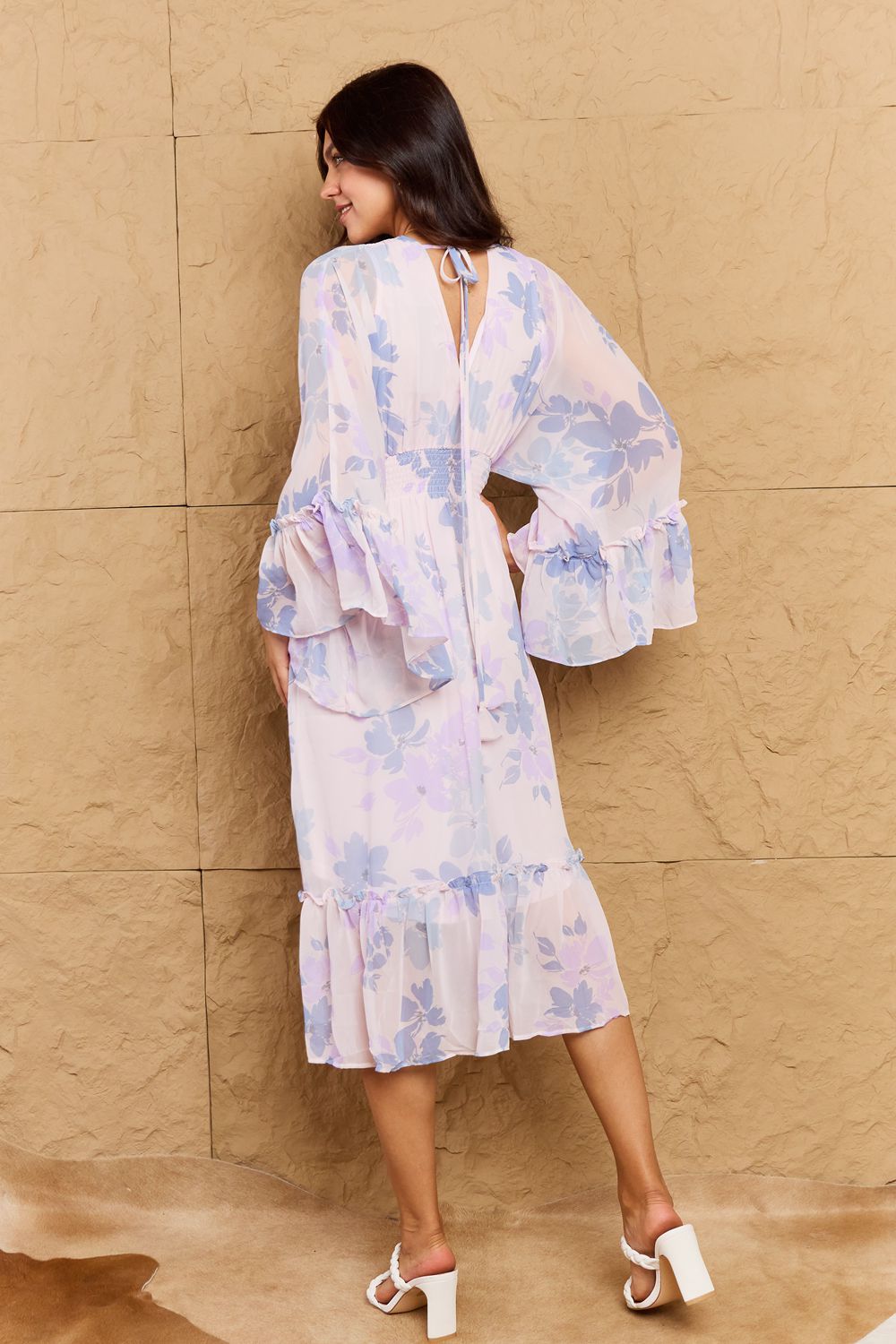 HYFVE Floral Bell Sleeve Midi Dress