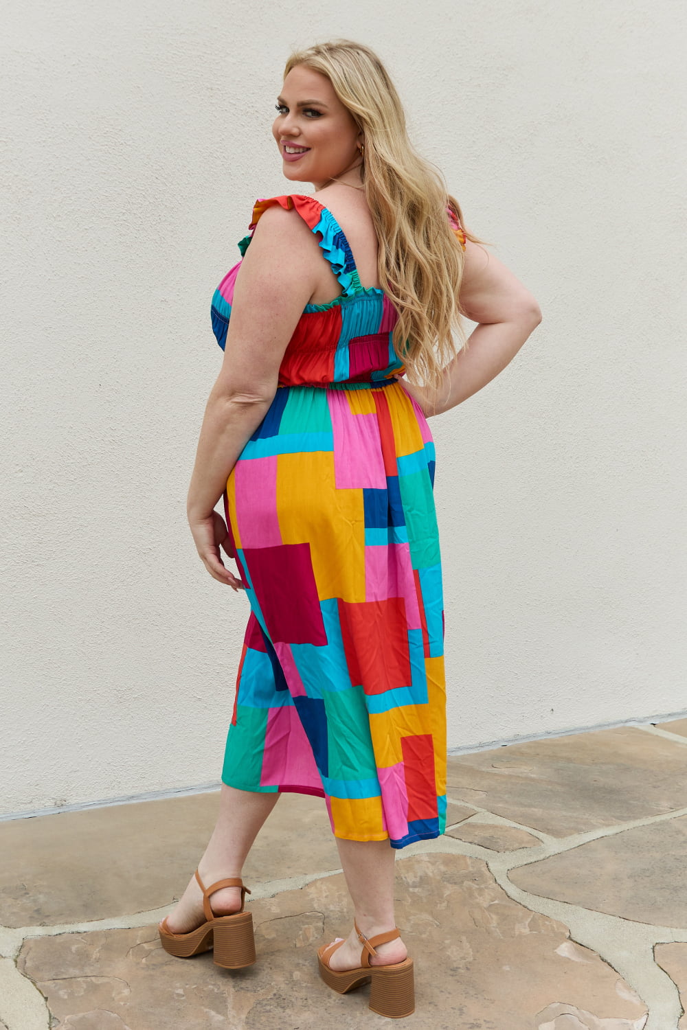 Multicolored Square Print Summer Maxi  Dress