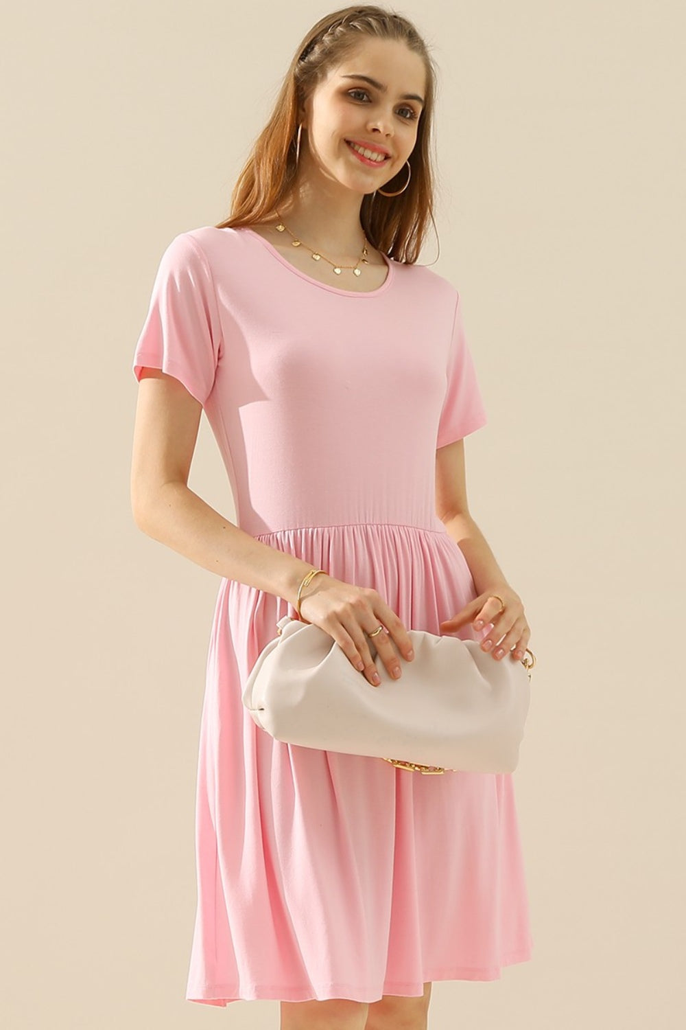 Ruched Dress with Pockets Short Dress