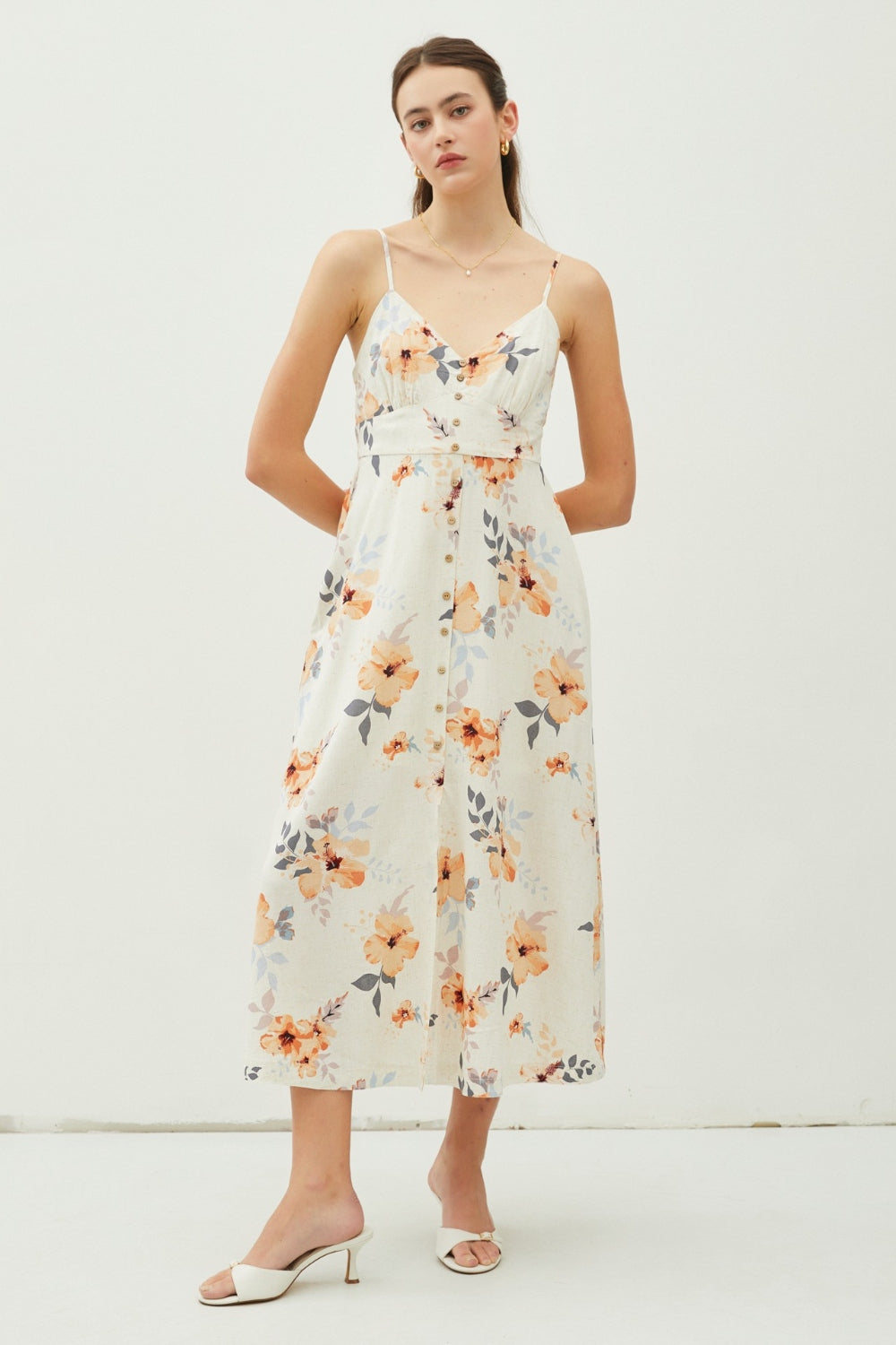 Floral Button Down Cami Midi Dress