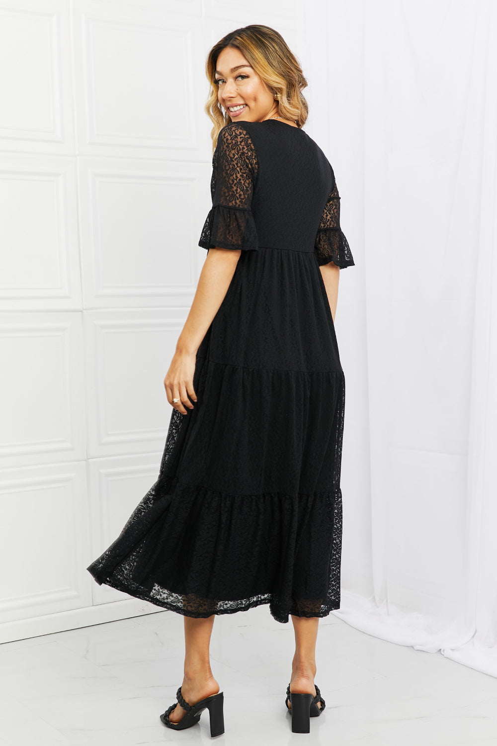 Black Lovely Lace Full Size Tiered Maxi Dress