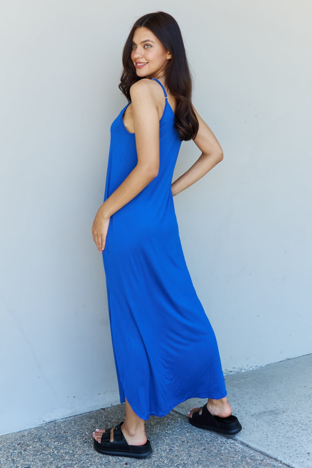 Full Size Cami Side Slit Maxi Dress in Royal Blue
