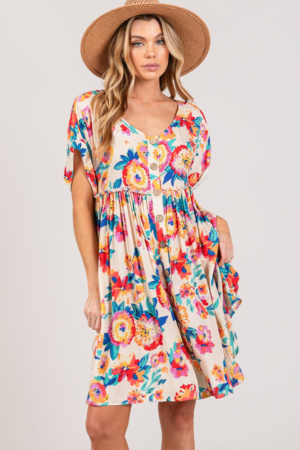 Full Size Floral Button-Down Short Dress