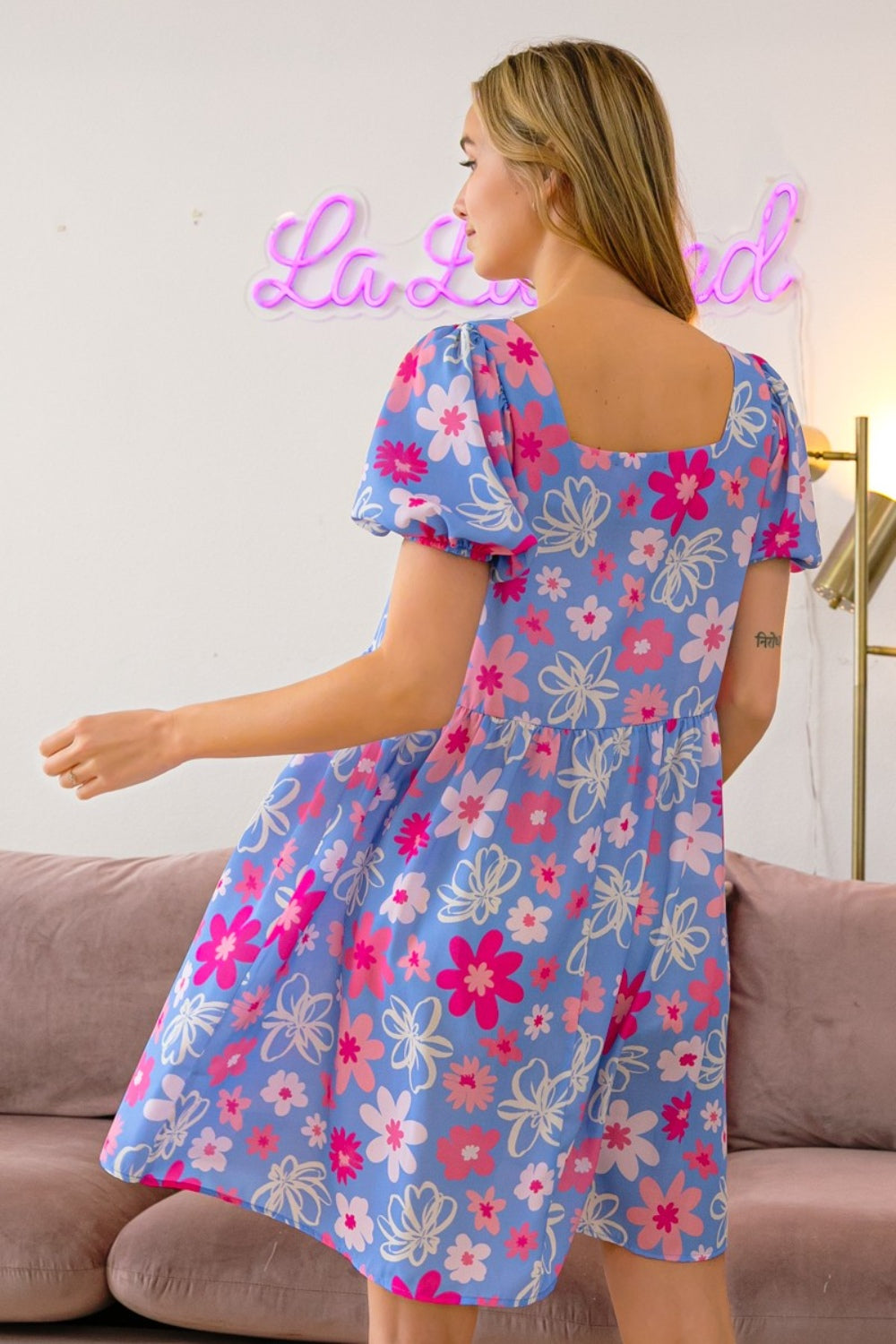 Floral Puff Sleeve Mini Short Dress