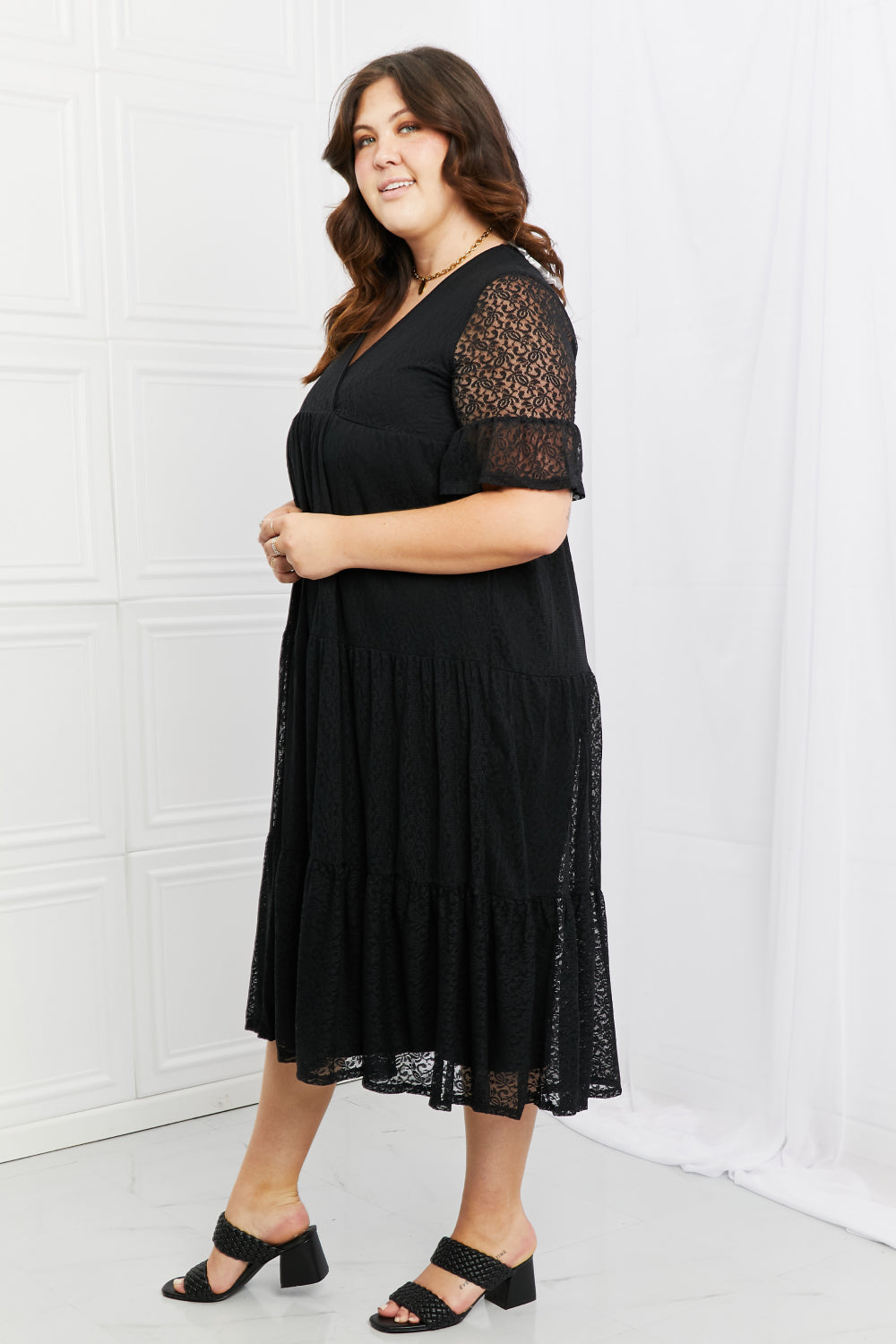 Black Lovely Lace Full Size Tiered Maxi Dress