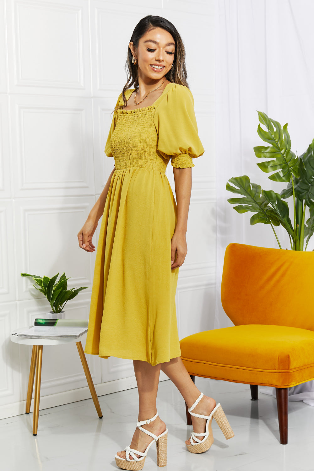 Full Size Love You Forever Square Neck Midi Dress