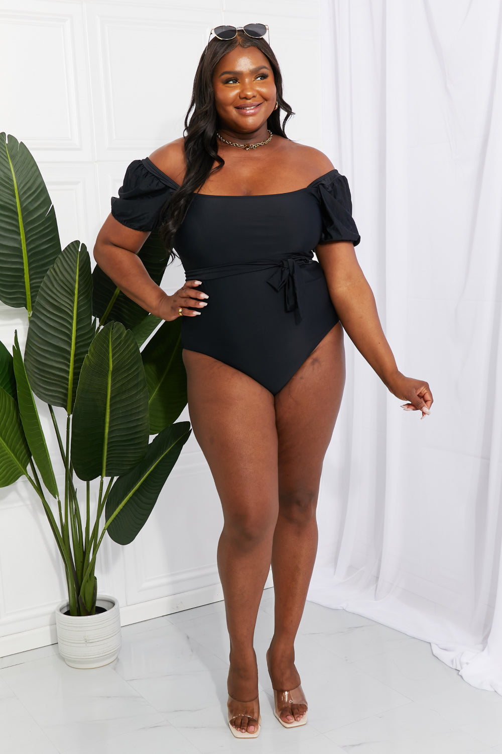 Swim Salty Air Puff Sleeve One-Piece in Black