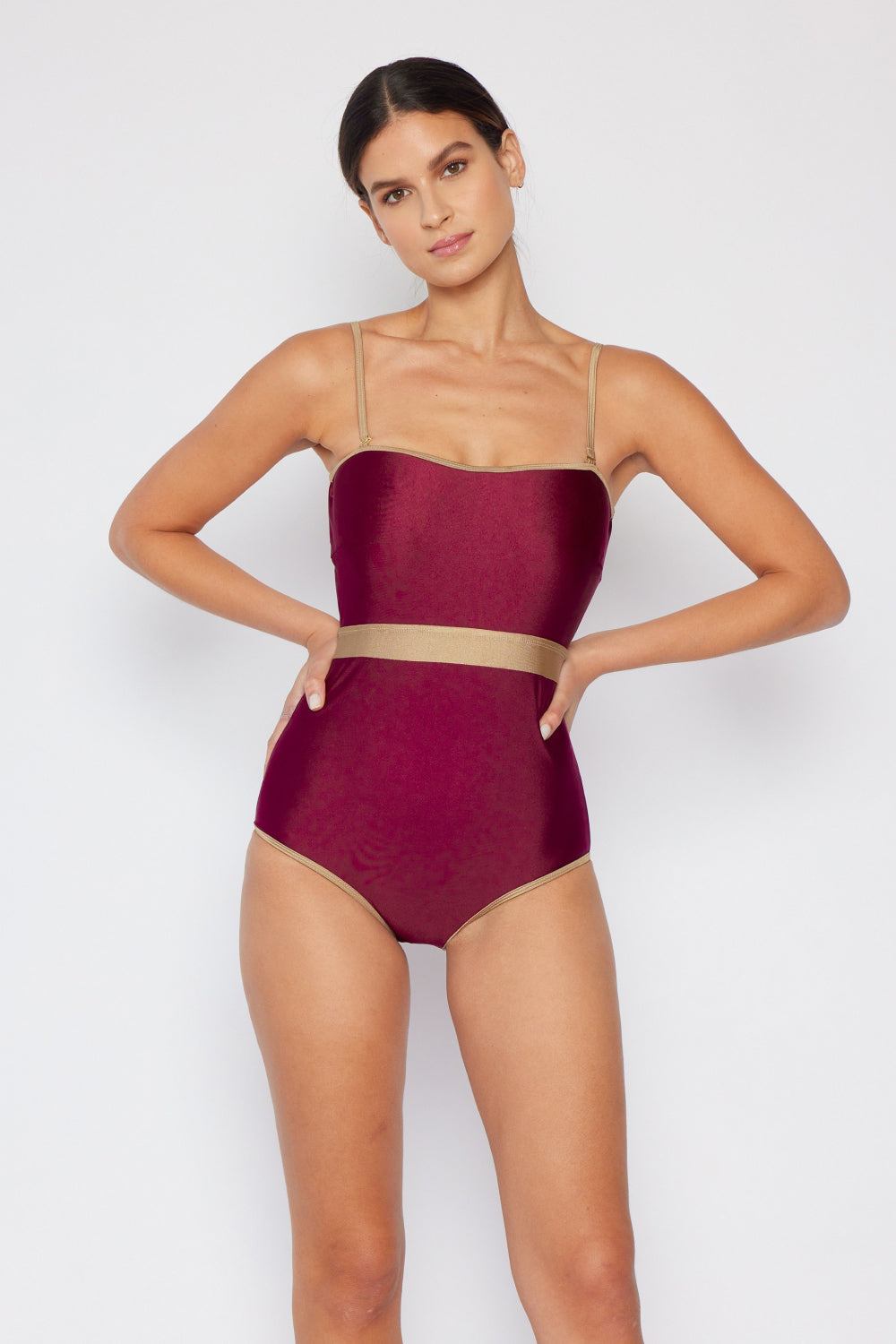 Swim Wave Break Contrast Trim One-Piece in Wine