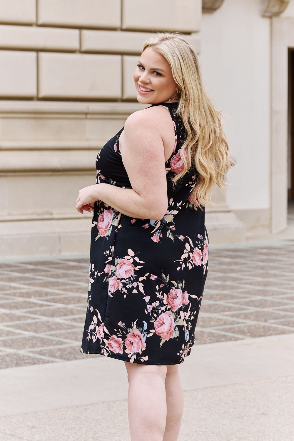 Black Floral Lace Detail Sleeveless Short Dress