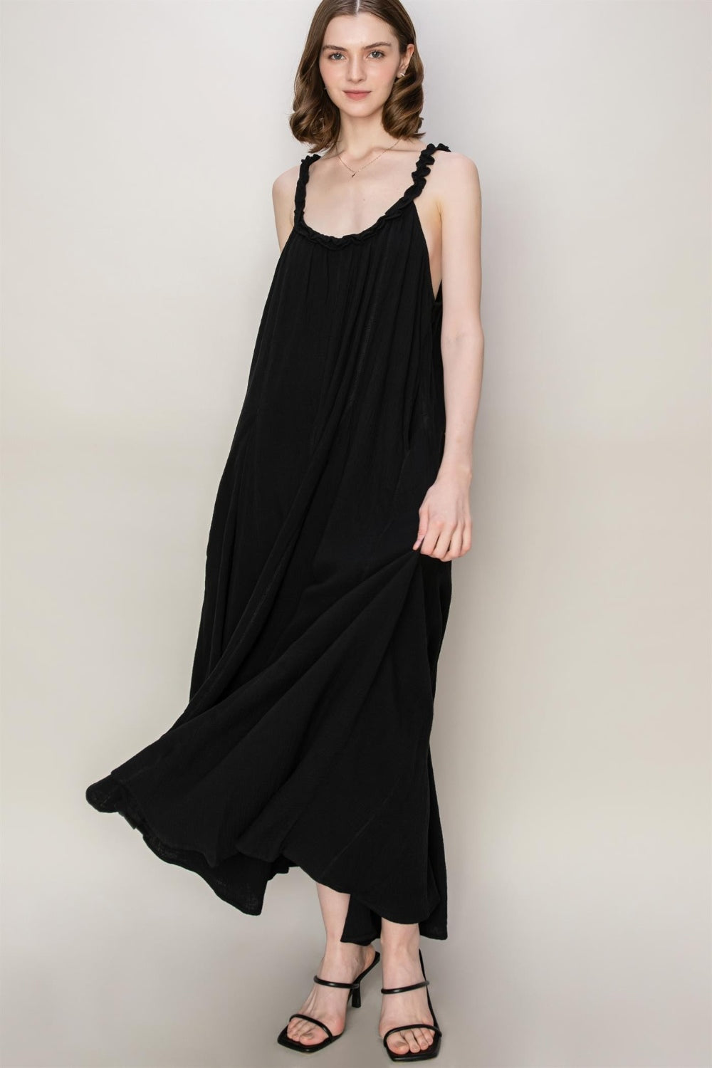 Frill Sleeveless A-Line Maxi Dress