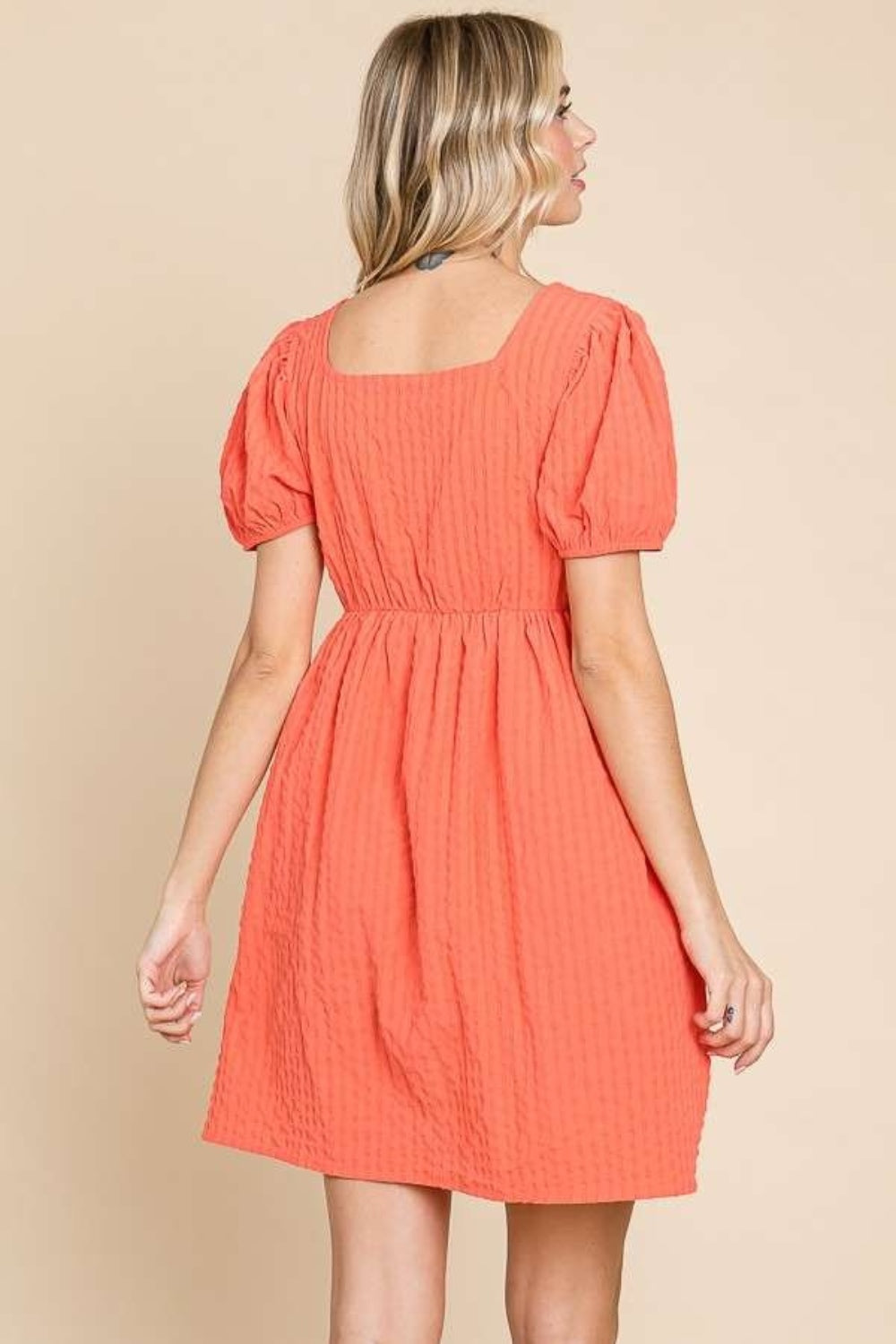 Textured Square Neck Short Dress