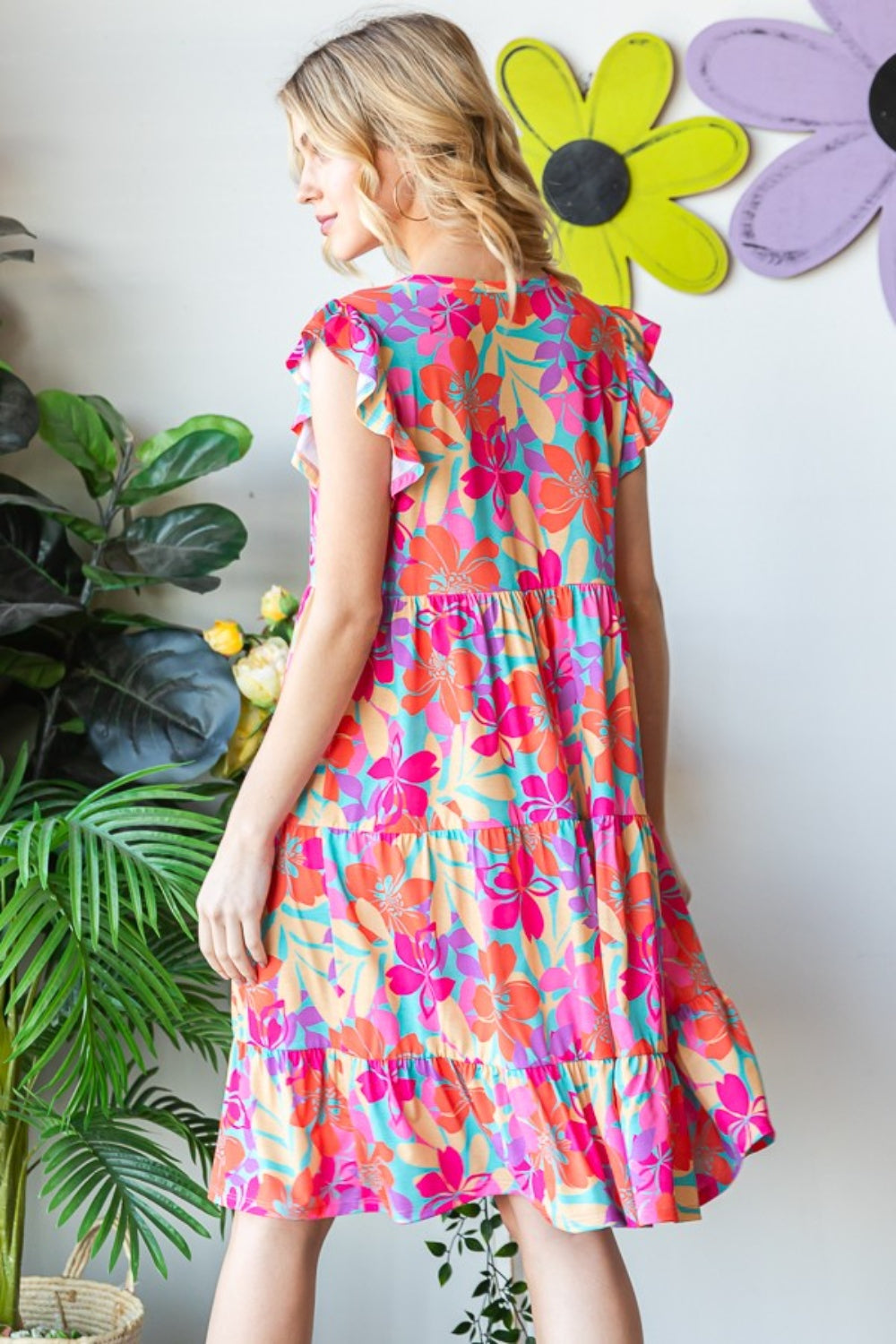 Floral Cap Sleeve Tiered Casual Dress