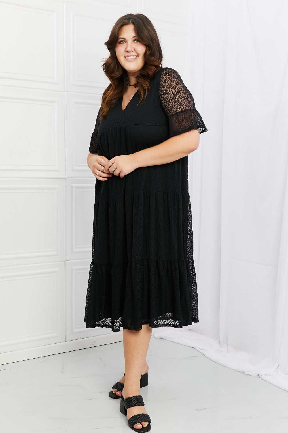 Black Lovely Lace Full Size Tiered Maxi Dress