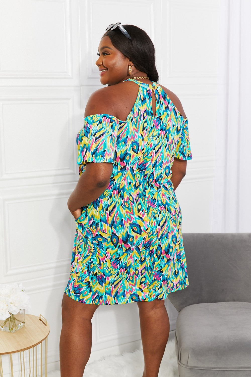 Multicolor Perfect Paradise Printed Cold-Shoulder Short Dress