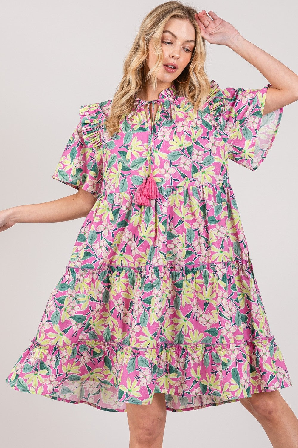 Floral Ruffle Short Sleeve Dress