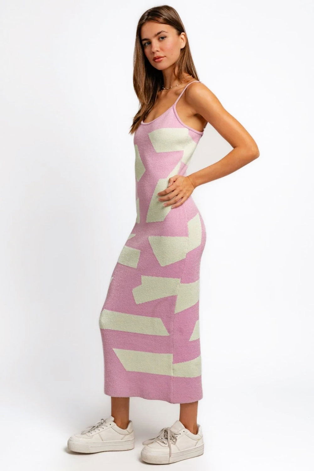 Abstract Contrast Sweater Cami Maxi Dress