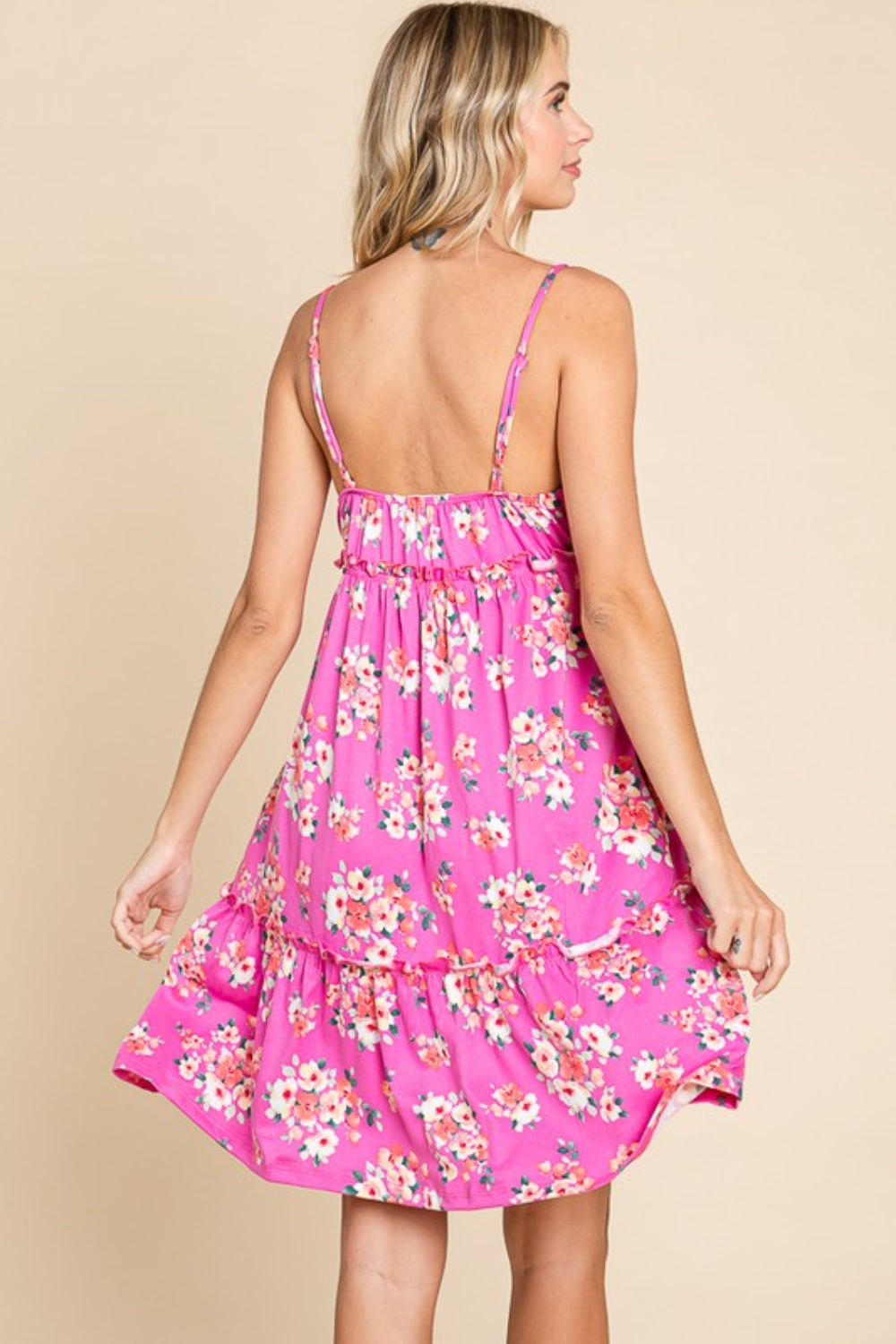 Full Size Floral Ruffled Cami Short Dress