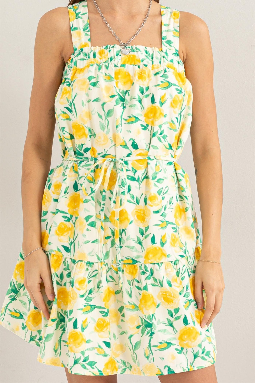 Floral Tie Shoulder Short Dress