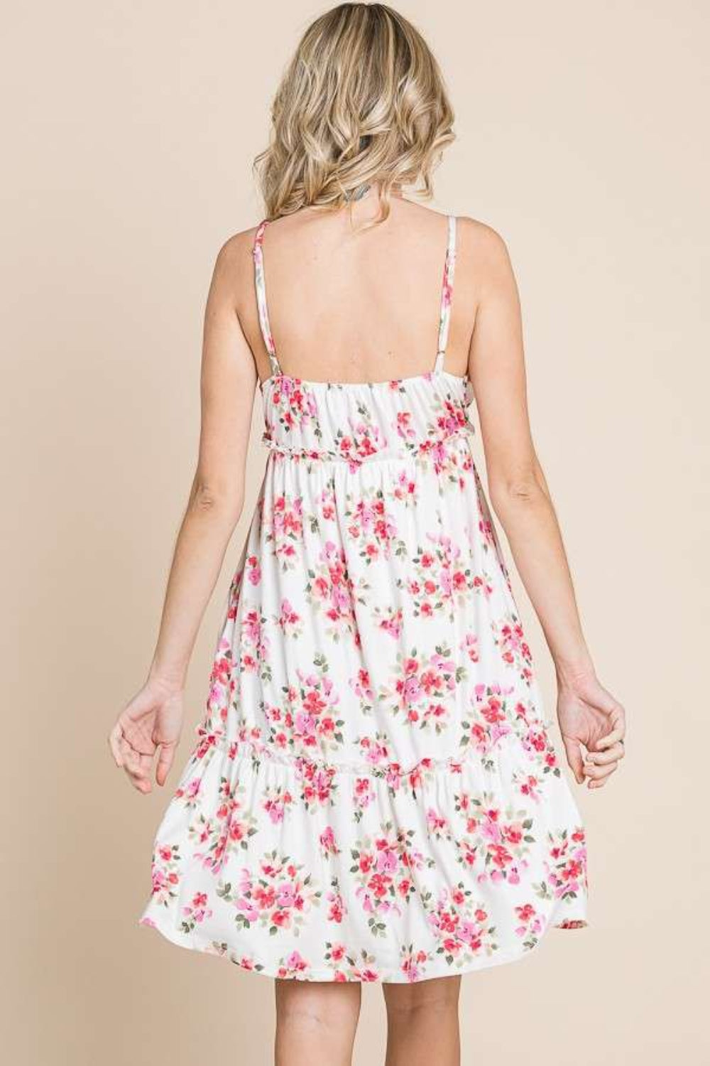 Full Size Floral Frill Cami Short Dress