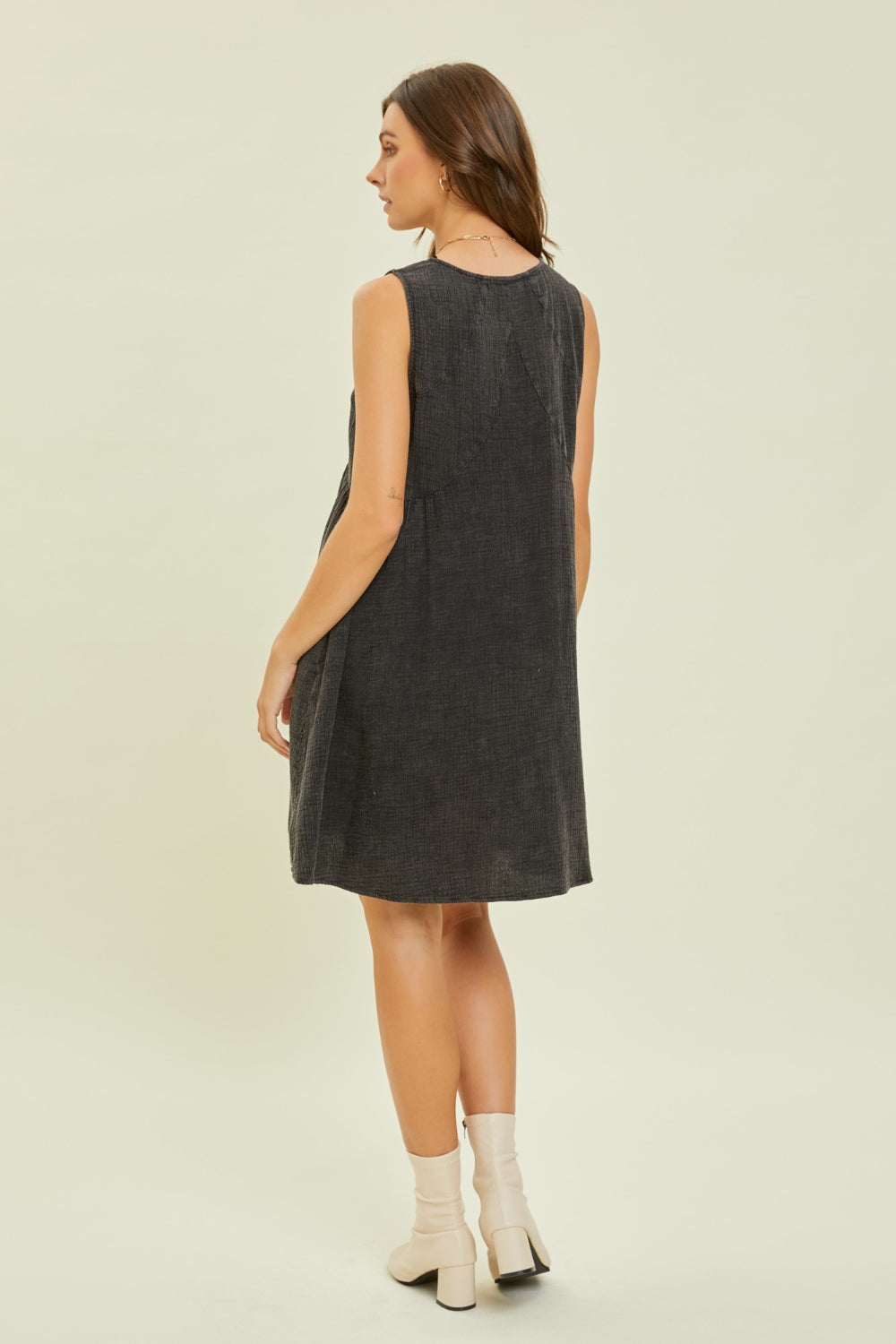 Full Size Texture V-Neck Sleeveless Flare Mini Dress